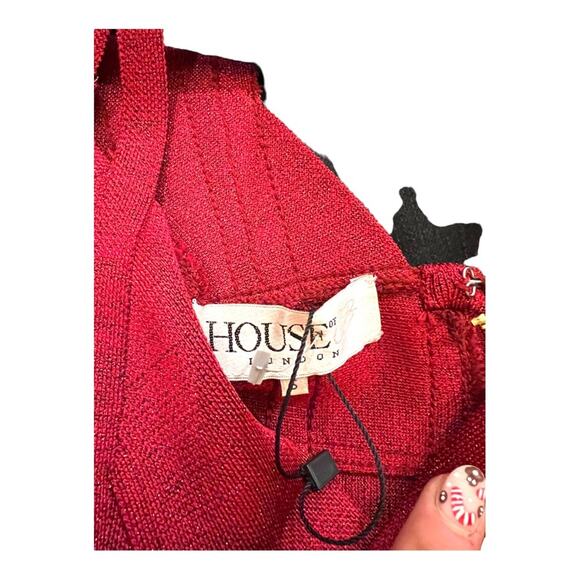 NWOT House of CB London Mimi Red Shimmer Bandage Bodycon Midi Event Dress - Picture 4 of 13